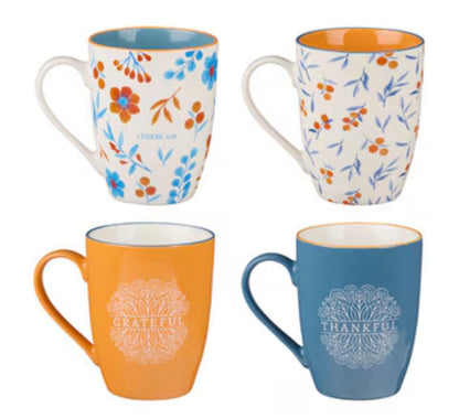 Give Thanks Blue and Orange Ceramic Mug Set 1 Thessalonians  5:18