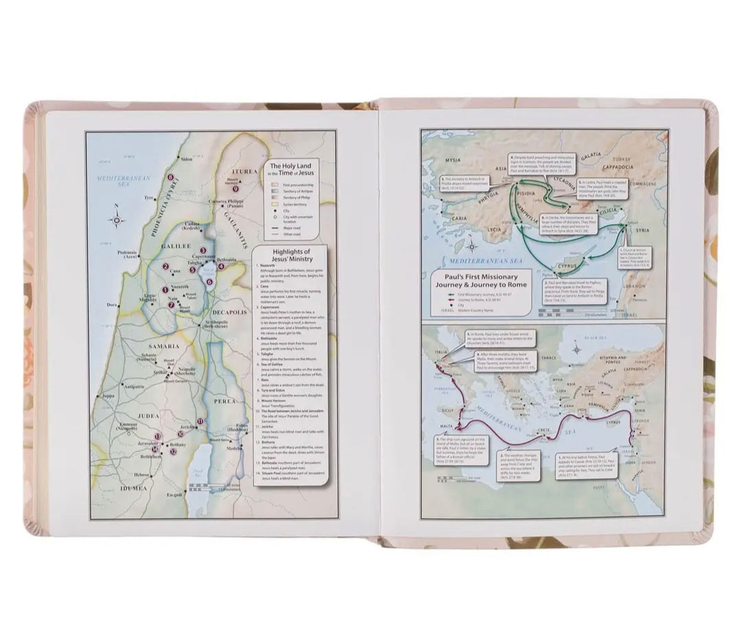 Peach Floral Margo Collection Faux Leather King James Version Note-taking Bible - Proverbs 31:25