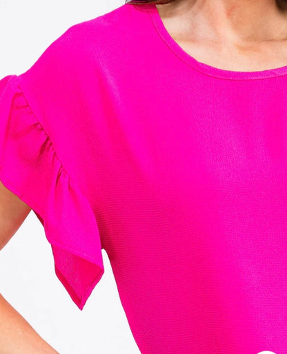 WOMEN'S SHORT RUFFLE SLEEVE TIERED BLOUSE