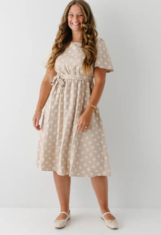 Ramona Embroidered Flower Midi Dress
