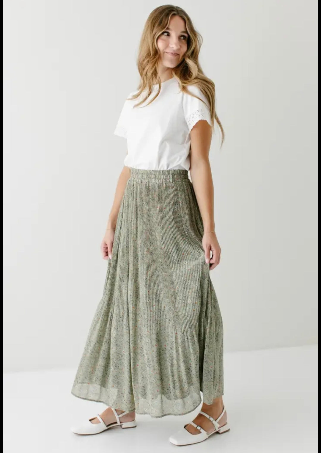 "Celine" Accordian Pleated Maxi Floral Skirt Main Street Exchange