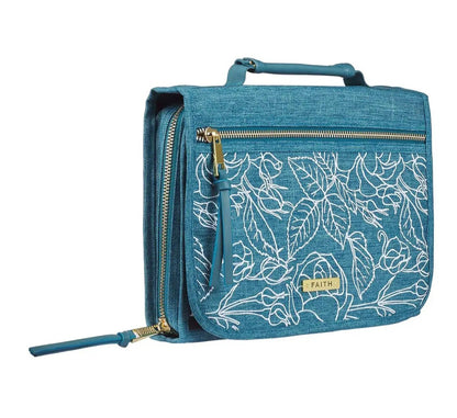 Bible Cover Organizer Tri-Fold Teal Faith Badge