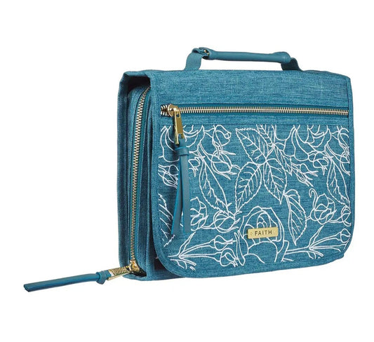 Bible Cover Organizer Tri-Fold Teal Faith Badge