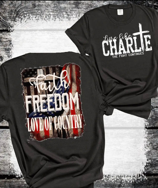 Charlie Kirk "Live Like Charlie Black Unisex Tee"