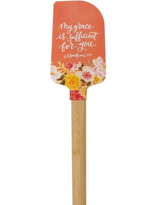 My Grace is Sufficient for You Orange Floral Silicone Spatula – 2 Corinthians 12:9