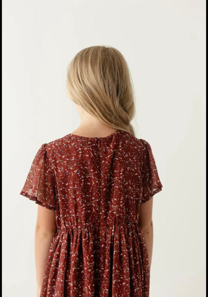 "Ivonne" Girl Floral Maxi Dress in Rust