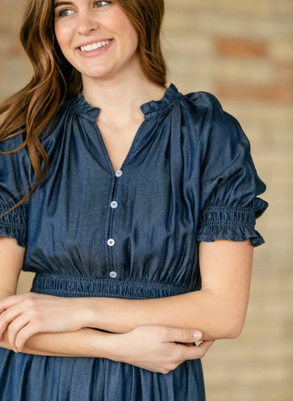 Inherit Rena Dark Chambray Midi Dress