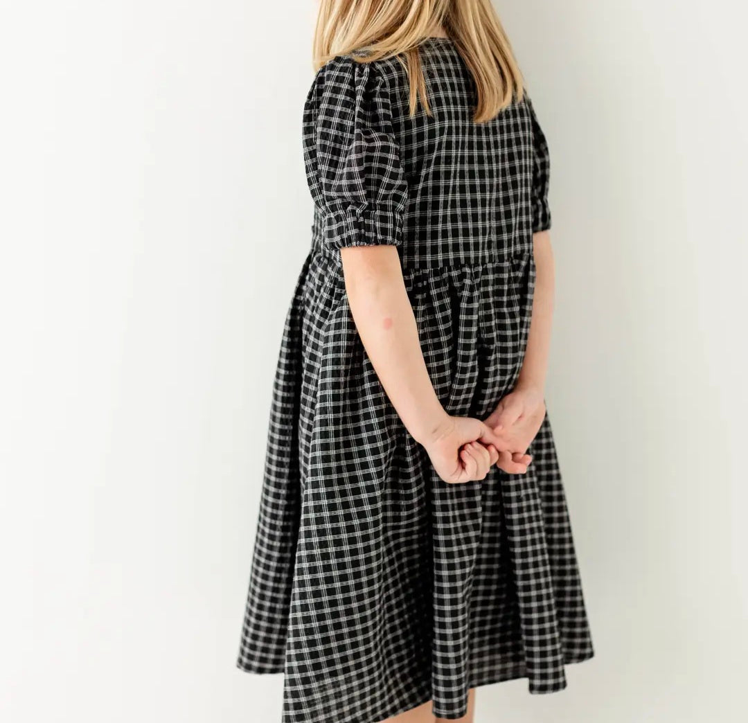 Ellie' Girl Bow Front Plaid Midi Dress