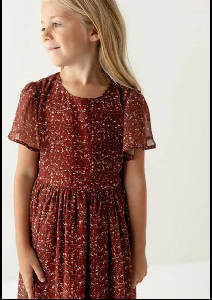 "Ivonne" Girl Floral Maxi Dress in Rust