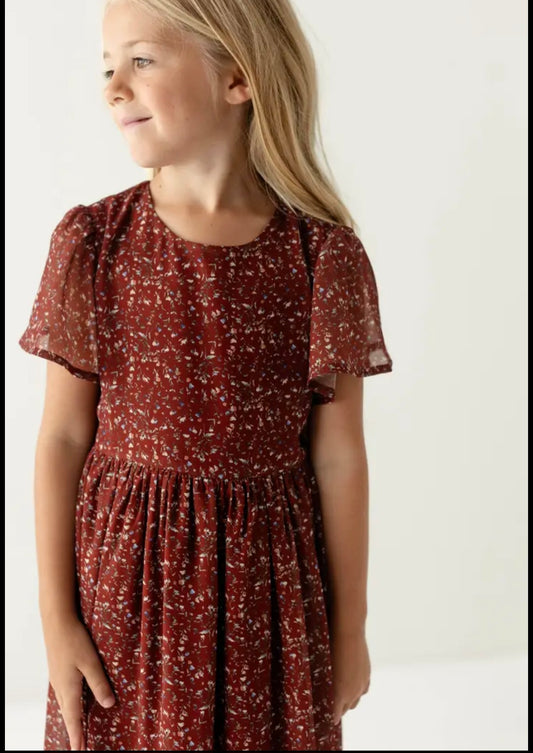 "Ivonne" Girl Floral Maxi Dress in Rust