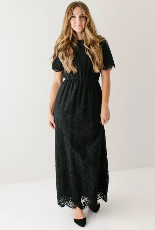 Odessa' Round Neck Lace Maxi Dress