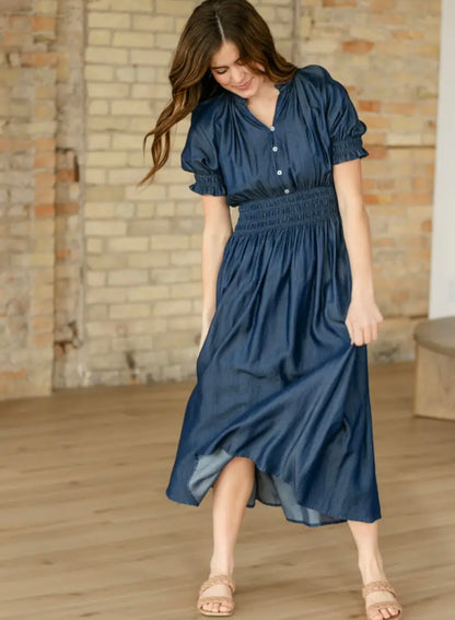 Inherit Rena Dark Chambray Midi Dress