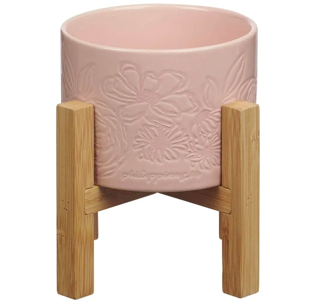 Sophia Pink Planter Pot and Bamboo Stand