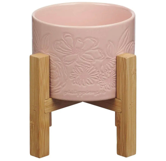 Sophia Pink Planter Pot and Bamboo Stand