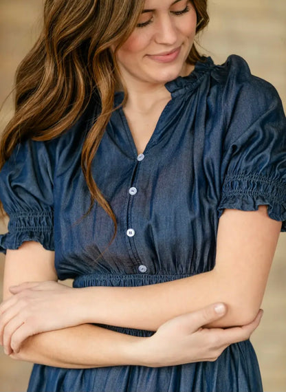 Inherit Rena Dark Chambray Midi Dress
