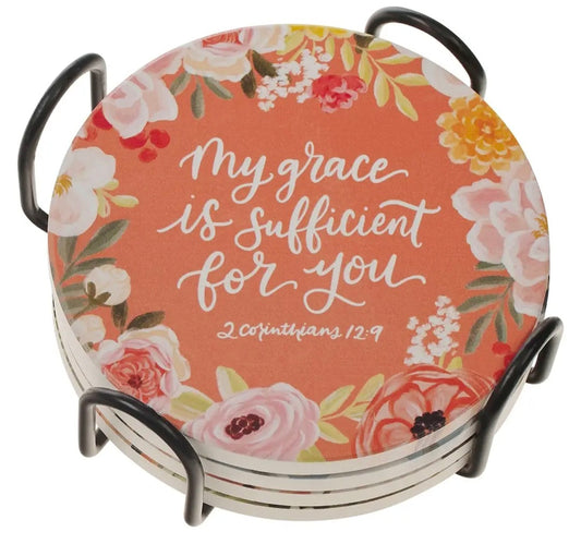 4 Piece Ceramic Coaster Set Scriptural