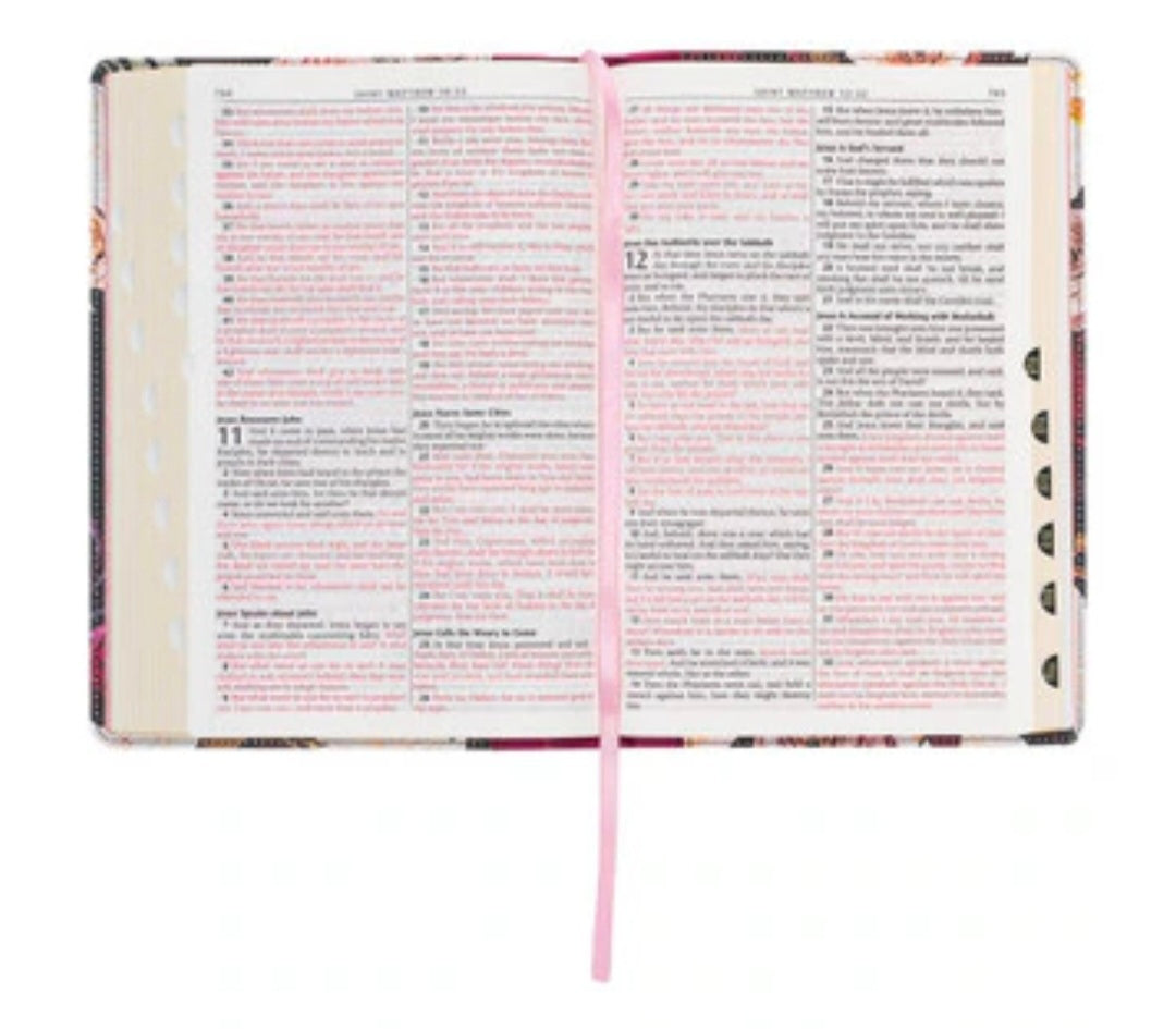 Black and Burgundy Floral Faux Leather Large Print Thinline King James Version Bible with Thumb Index