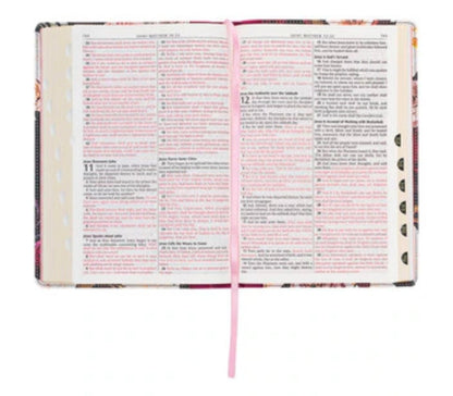 Black and Burgundy Floral Faux Leather Large Print Thinline King James Version Bible with Thumb Index