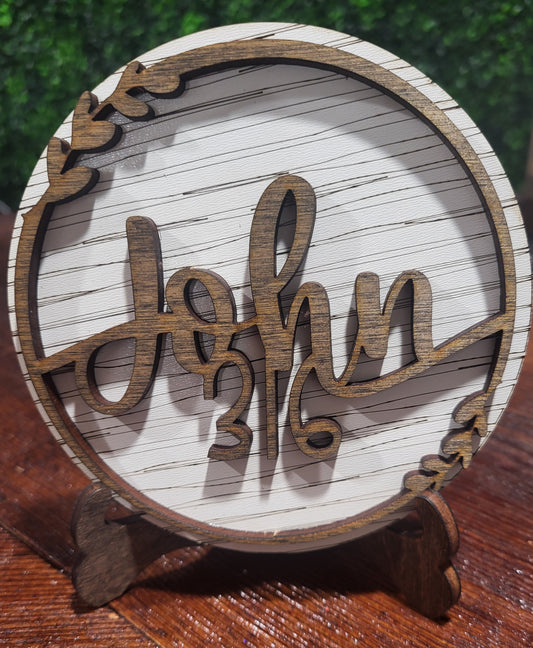 John 3:16 Wooden Plaque w/stand