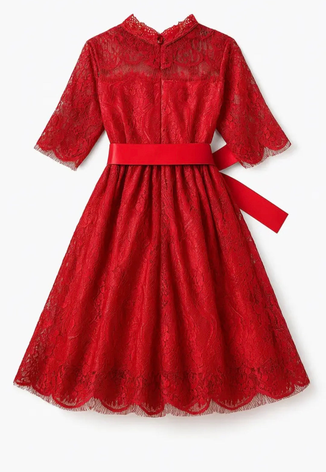 Red Vintage 3/4 Sleeve A-Line Girls Dress