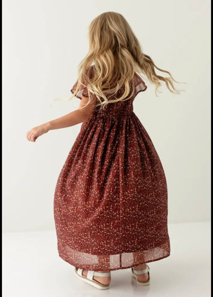 "Ivonne" Girl Floral Maxi Dress in Rust