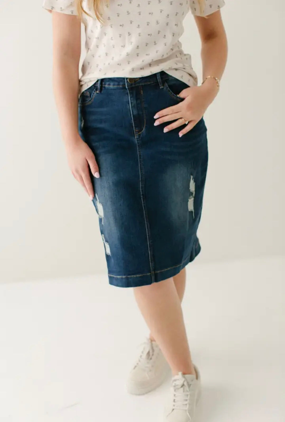 Indie' Distressed Denim Skirt