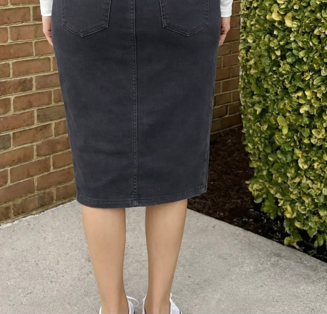 JDA Dark Grey Charcoal Denim Skirt Plus Size