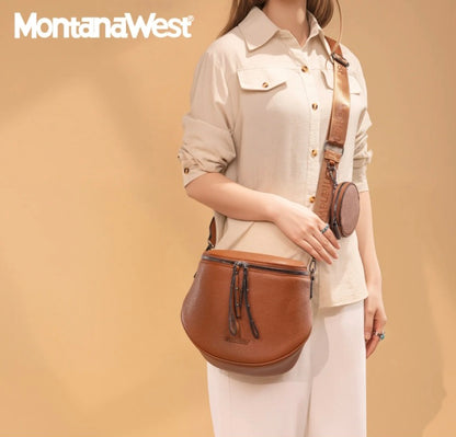 Montana West Spacious Crossbody Bum Bag with Coin Purse - Brown