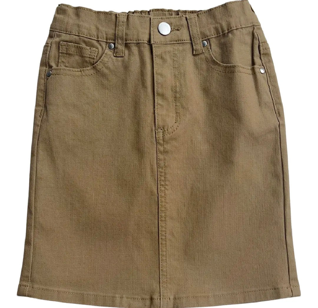 Girls JDA Dark Khaki Denim Skirt with Elastic Waistband