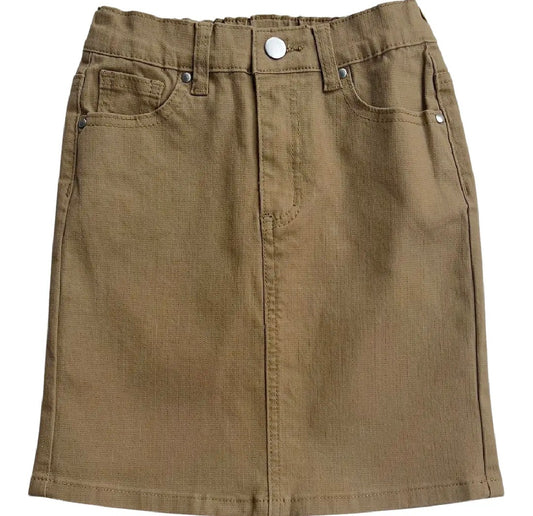 Girls JDA Dark Khaki Denim Skirt with Elastic Waistband