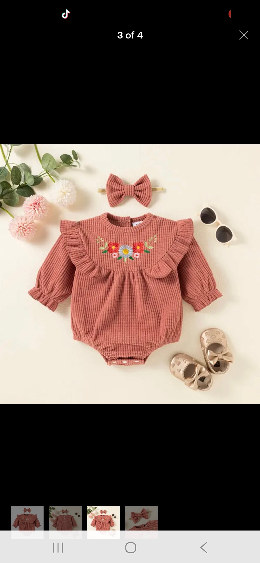 Pink Embroidered Floral Corduroy Baby Romper w/Matching Headband