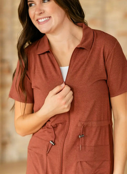 Scout Zip Front Athletic Midi Dress Inherit Co. Rosewood