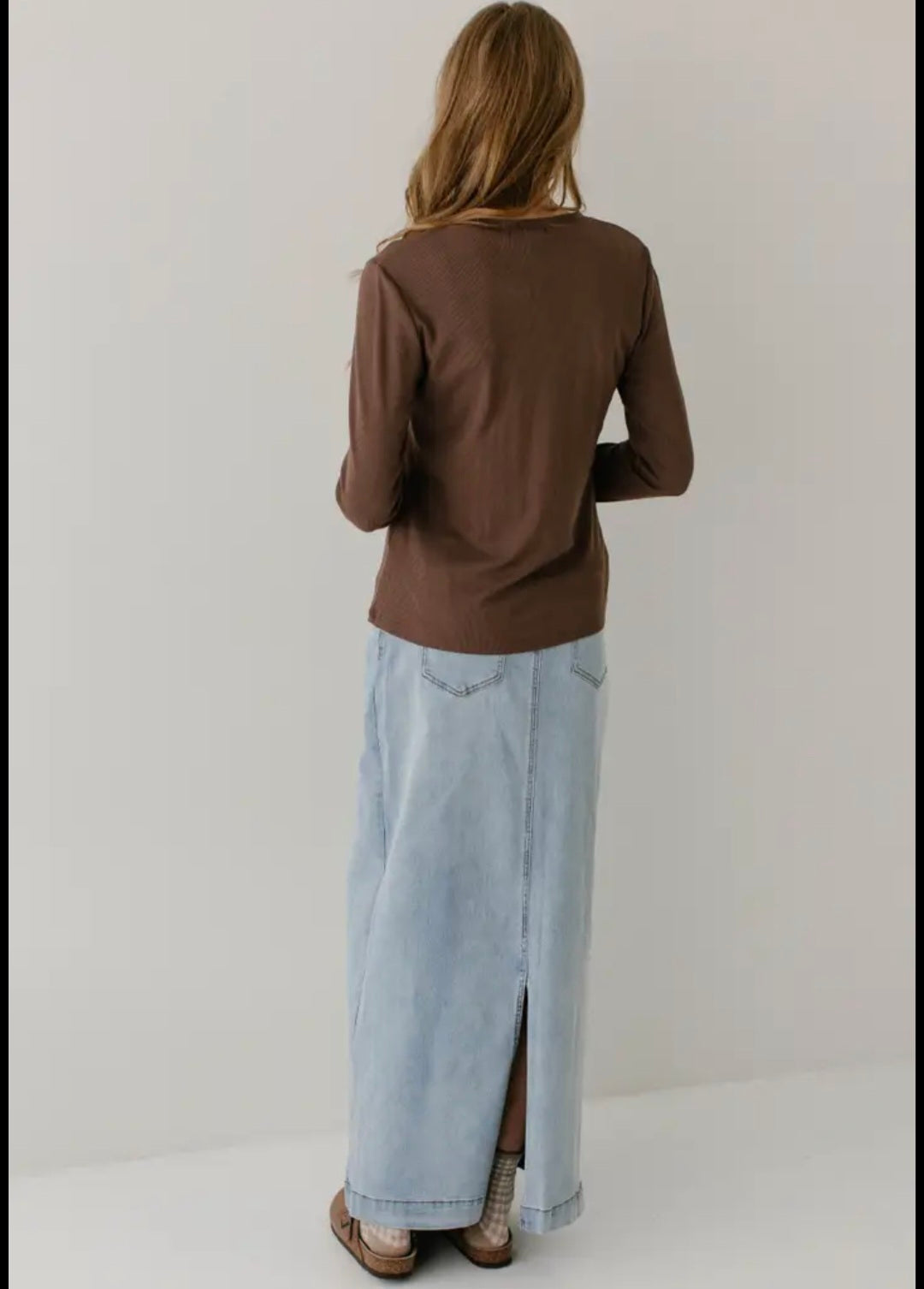 "Sara" Classic Long Denim Skirt Light Wash