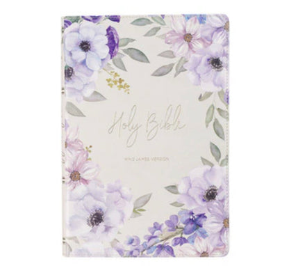 Lavender Floral Faux Leather Giant Print Full-size King James Version Bible with Thumb Index