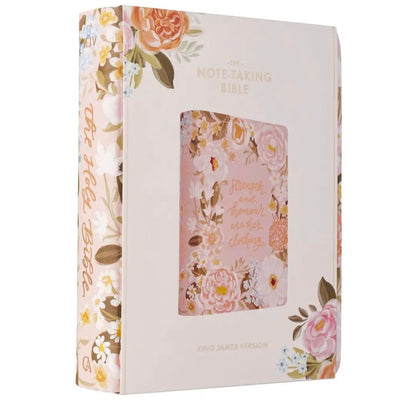 Peach Floral Margo Collection Faux Leather King James Version Note-taking Bible - Proverbs 31:25