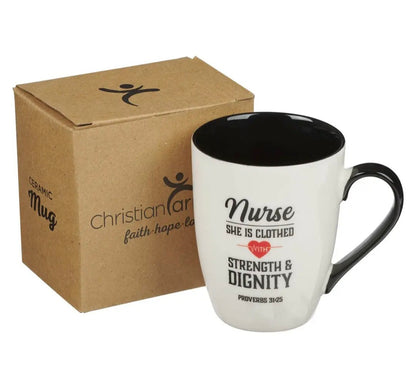 Mug White/Black Nurse Strength & Dignity Proverbs 31:25