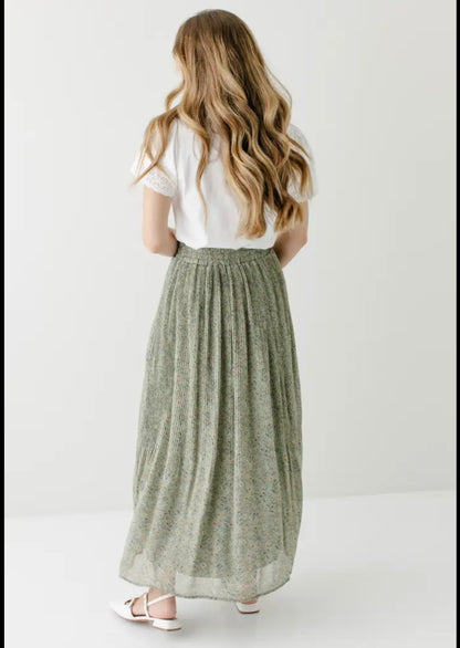 "Celine" Accordian Pleated Maxi Floral Skirt Main Street Exchange