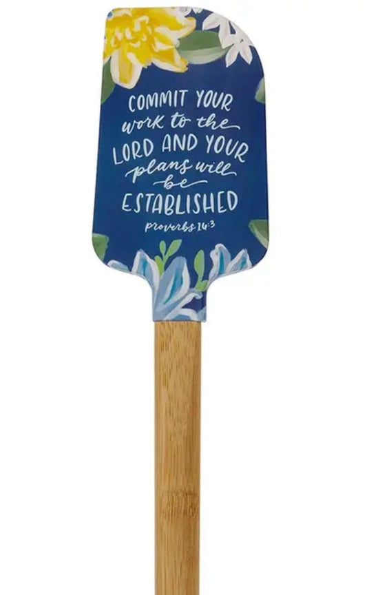 The Commit Your Work to the Lord Navy Floral Silicone Spatula – Proverbs 16:3