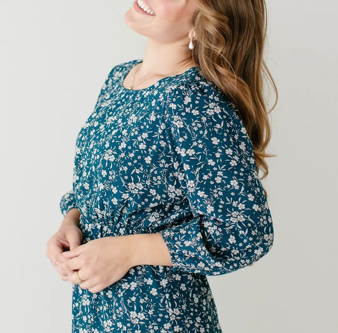 Naomi' Long Sleeve Floral Midi Dress