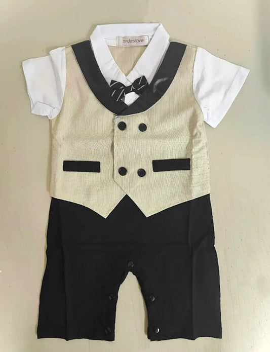 Khaki Double Breasted Baby Tuxedo Romper