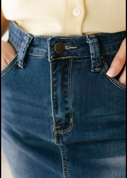 "Scout" Knit Denim Skirt Dark Wash