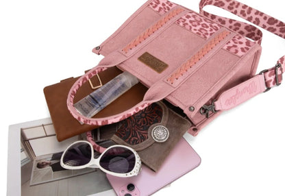 Wrangler Leopard Print Concealed Carry Tote/Crossbody - Pink