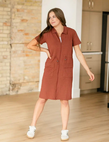 Scout Zip Front Athletic Midi Dress Inherit Co. Rosewood