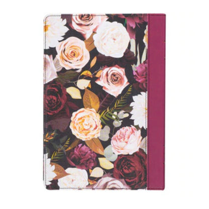 Black and Burgundy Floral Faux Leather Large Print Thinline King James Version Bible with Thumb Index