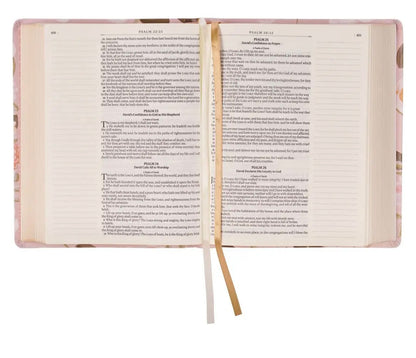 Peach Floral Margo Collection Faux Leather King James Version Note-taking Bible - Proverbs 31:25