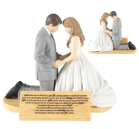 Hear Our Prayer Kneeling Bride & Groom 5 x 5.5 Resin Stone Tabletop Figurine