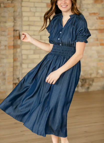 Inherit Rena Dark Chambray Midi Dress