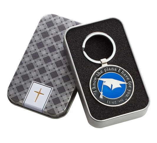 Christian Graduation Keychain Gift – Jeremiah 29:11 Key Ring with Cap & Tassel in Tin