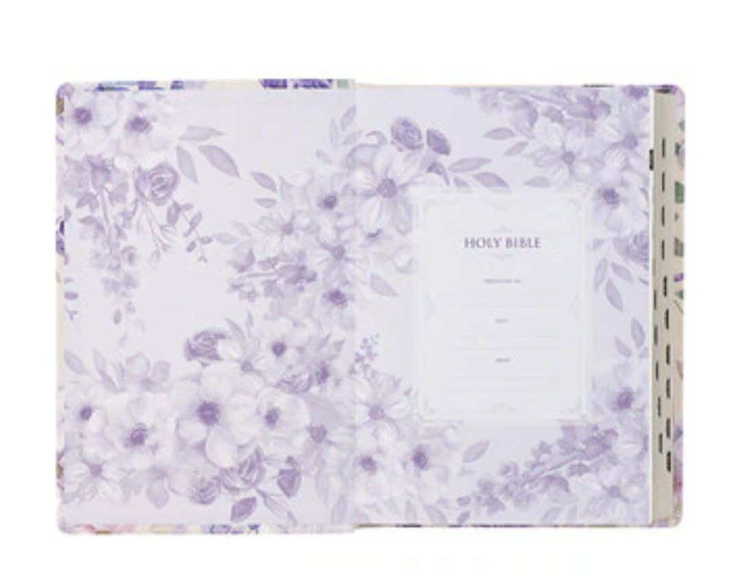 Lavender Floral Faux Leather Giant Print Full-size King James Version Bible with Thumb Index