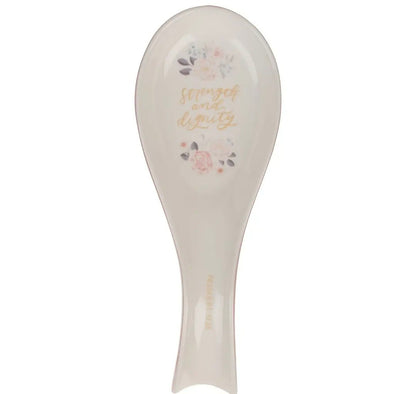 Strength and Dignity Pink Floral Ceramic Spoon Rest - Proverbs